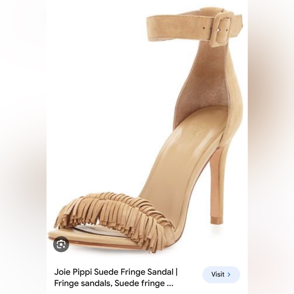 Joie Pippy Tan Nude Suede Fringe Strappy Heeled Sandals US 39